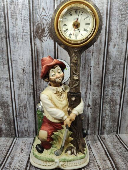 New 1993 Melody In Motion Willie The Golfer Handpaint Porcelin Bisque Clock NIB - Picture 1 of 13